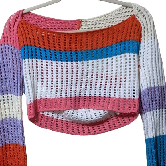 Unbranded women's long sleeve Color Block Hollow Out Knitted Cropped Sweater S - Picture 5 of 7